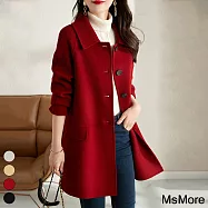 【MsMore】 雙面絨羊毛感大衣高端手工長袖毛呢外套韓版赫本風中長版# 119982 M 紅色
