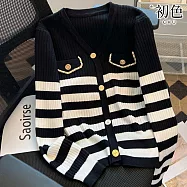 【初色】小香風單排釦V領長袖毛衣外套開衫針織上衣-共2色-31267(F可選) F 黑色