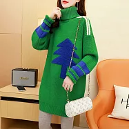 【MsMore】 加厚高領毛衣中長款2寬鬆百搭紅色聖誕節慶跨年長袖上衣# 119929 FREE 綠色