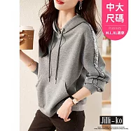 【Jilli~ko】時尚百搭拼接亮片寬鬆休閒連帽衛衣中大尺碼 J11186 FREE 灰色