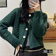 【Jilli~ko】復古麻花造型短款圓領針織開衫 J11131 FREE 深綠