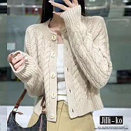 【Jilli~ko】復古麻花造型短款圓領針織開衫 J11131 FREE 杏色