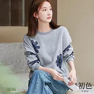 【初色】休閒百搭長袖圓領大學T恤上衣-13款任選-31088(M-2XL可選) L H.麻灰色