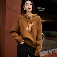 【初色】休閒帽T大象塗鴉長袖上衣-共2色-31049(M-XL可選) M 咖色