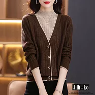 【Jilli~ko】假兩件半高領針織女氣質拼色毛衣 J11177 FREE 咖色
