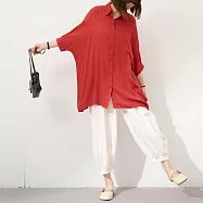 【KatieQ】斜紋布柔軟飛鼠袖中長款襯衫 3501 FREE 橘色