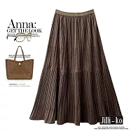 【Jilli~ko】垂感壓褶紋理半身裙女金絲絨高腰顯瘦 J11165 FREE 咖色