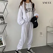 【AMIEE】韓系美式棉質休閒帽T2件套裝(5色/M-3XL/KDAQ-0178) M 淺灰