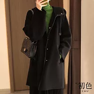 【初色】韓系翻領排釦長袖中長版防風外套毛呢大衣女上衣-5款任選-31083(M-2XL可選) M D.黑色