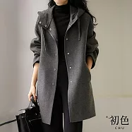 【初色】韓系翻領排釦長袖中長版防風外套毛呢大衣女上衣-5款任選-31083(M-2XL可選) XL D.灰色