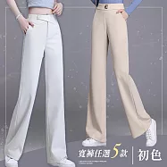 【初色】純色百搭高腰直筒休閒顯瘦垂墜感拖地窄版長褲寬褲系列-5款任選-31603(M-2XL可選) M A.杏色