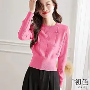 【初色】簡約圓領立體小花直條紋顯瘦高腰針織衫打底衫毛衣上衣-共3色-31520(F可選) F 粉色