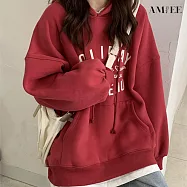 【AMIEE】舒適百搭英文字抽繩衛衣帽T(3色/M-2XL/KDTQ-527) M 紅色