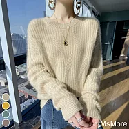 【MsMore】 緹花加厚圓領毛衣針織長袖保暖內搭短上衣# 120258 FREE 米色