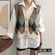 【Jilli~ko】配色菱格毛呢針織背心 1328 FREE 淺咖