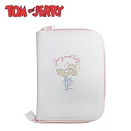 【日本正版授權】湯姆貓與傑利鼠 皮質 收納包 多功能收納包/護照收納包 Tom and Jerry - 灰色款