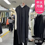【Jilli~ko】連帽背心裙女寬鬆過膝休閒外搭長裙中大尺碼 J11357 FREE 黑色