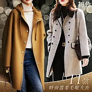 【初色】韓系翻領排釦長袖中長版防風外套毛呢大衣女上衣-11款任選-31083(M-2XL/F可選) 2XL A.灰色
