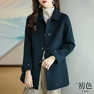 【初色】韓系翻領排釦長袖中長版防風外套毛呢大衣女上衣-11款任選-31083(M-2XL/F可選) L C.藏青色