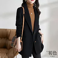 【初色】韓系翻領排釦長袖中長版防風外套毛呢大衣女上衣-11款任選-31083(M-2XL/F可選) L E.黑色
