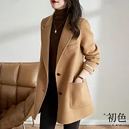 【初色】韓系翻領排釦長袖中長版防風外套毛呢大衣女上衣-11款任選-31083(M-2XL/F可選) XL E.駝色