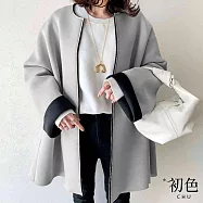 【初色】韓系翻領排釦長袖中長版防風外套毛呢大衣女上衣-11款任選-31083(M-2XL/F可選) F F.淺灰色