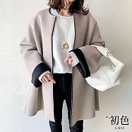 【初色】韓系翻領排釦長袖中長版防風外套毛呢大衣女上衣-11款任選-31083(M-2XL/F可選) F F.卡其色