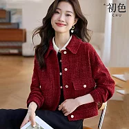 【初色】韓系翻領排釦長袖中長版防風外套毛呢大衣女上衣-11款任選-31083(M-2XL/F可選) L J.紅色