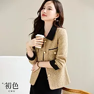 【初色】韓系翻領排釦長袖中長版防風外套毛呢大衣女上衣-11款任選-31083(M-2XL/F可選) L K.卡其色