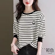 【初色】百搭假兩件翻領長袖針織衫上衣-13款任選-31470(M-36XL/F可選) F H.黑色