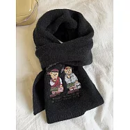 O-ni O-ni刺繡學院風仿羊絨針織保暖圍巾_C-1215/ 黑色