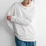 【MsMore】 寬鬆長袖T恤圓領內搭溫柔感中長上衣# 120441 M 白色