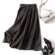 【Jilli~ko】高腰顯瘦半鬆緊中長裙女氣質百搭A字裙 J11396 FREE 深灰