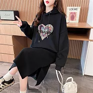 【MsMore】 華棉複合超柔400克過膝連身裙加絨長袖連帽T中長版洋裝# 120488 XL 黑色