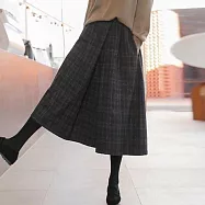 【AnZa】日系格子毛呢厚款保暖八分寬褲闊腿褲休閒褲長褲(2色) M 深灰格子