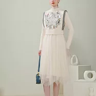 【MsMore】 奥芝國氛圍感重工刺繡針織背心長袖連身裙毛衣洋裝兩件式套裝# 120449 FREE 米白色