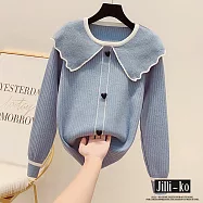 【Jilli~ko】荷葉邊翻領甜美愛心扣套頭針織衫 J11531 FREE 藍色