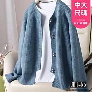 【Jilli~ko】圓領純色簡約寬鬆長袖針織外套中大尺碼 J11517 FREE 藍色