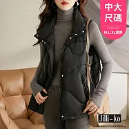 【Jilli~ko】羽絨棉時尚寬鬆無袖翻領背心中大尺碼 J11557 FREE 黑色