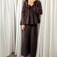 【MsMore】 美拉德穿搭獨特溫柔小香風浣熊絨針織長袖上衣鬆緊半身長裙2件式套裝# 120448 FREE 咖色