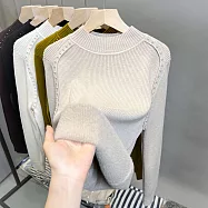 【MsMore】 半高領毛衣抗寒內暖娃娃絨釘珠針織衫內搭厚長袖短版上衣# 120526 FREE 卡其色