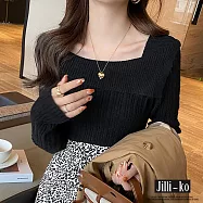 【Jilli~ko】一字肩毛衣女方領露肩氣質打底針織衫 J11504 FREE 黑色