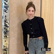 【Jilli~ko】圓領復古廓形短款針織女開衫毛衣 J11528 FREE 黑色