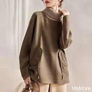 【MsMore】 灰綠毛呢子高領加厚米蘭寬鬆設計感減齡顯瘦中長上衣# 120544 XL 綠色