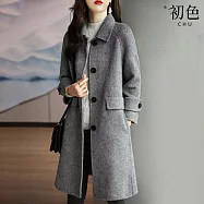 【初色】韓版翻領單排扣長袖外套中長款女外套毛呢大衣女上衣-共3色-31998(M-2XL可選) M 灰色