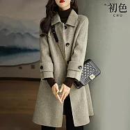 【初色】韓版翻領單排扣長袖外套中長款女外套毛呢大衣女上衣-共3色-31998(M-2XL可選) M 燕麥色