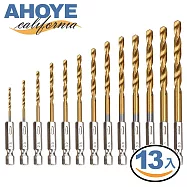 【AHOYE】13PCS鍍鈦六角麻花鑽頭 1.5-6.5mm