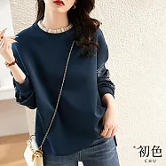 【初色】中高領半高領中大尺碼長袖T恤上衣女上衣-11款任選-32100(M-2XL可選) M H.藏青色