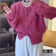 【Jilli~ko】單排扣波浪簇絨緹花圓領短款針織開衫 J11533 FREE 桃紅