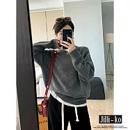 【Jilli~ko】時尚氣質女圓領毛線邊貼標長袖針織衫 J11573 FREE 灰色